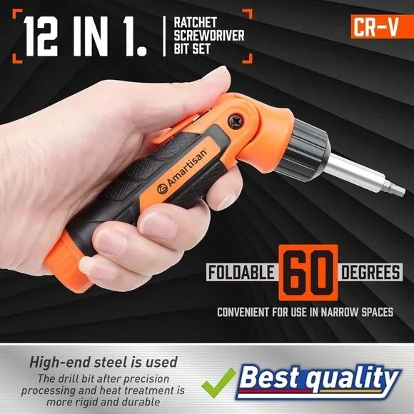 12-in-1 Multi Bit Screwdriver, Ratchet Screwdriver, 60-Degree Adjust Precision S - Picture 2 of 8